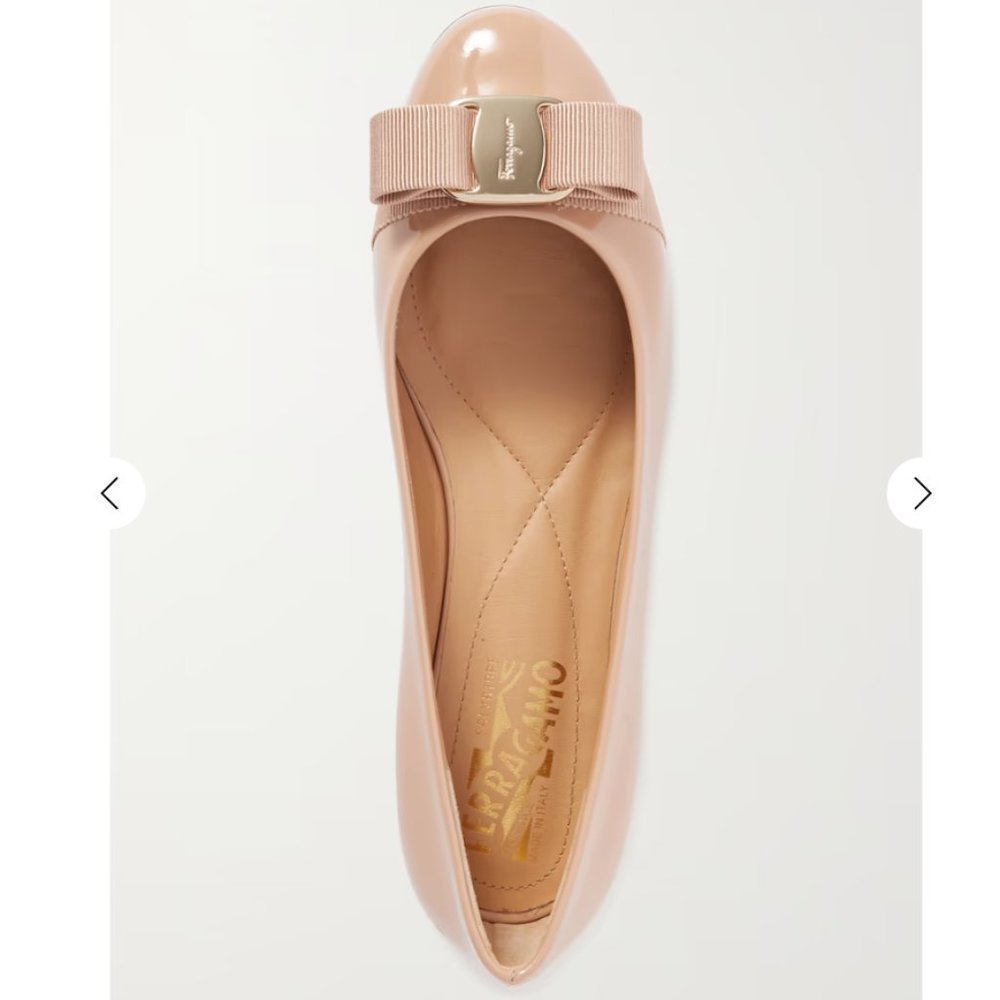 FERRAGAMO Varina Bow-Embellished Patent-Leather Ballet Flats